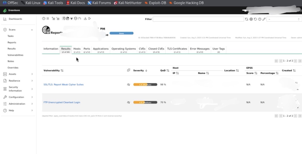 Greenbone Vulnerabilities Found